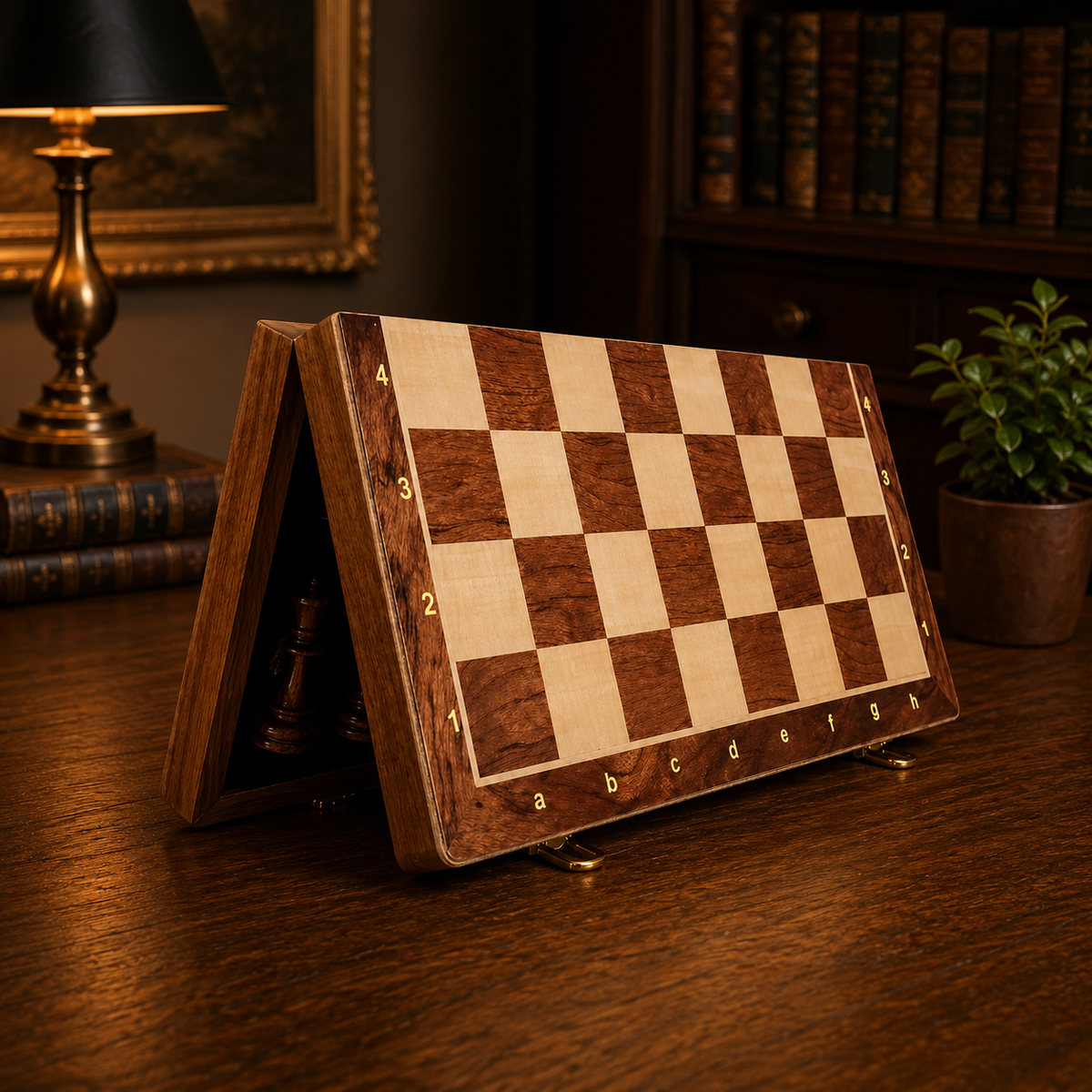Jeu d’échecs pliable en bois massif avec pièces artisanales